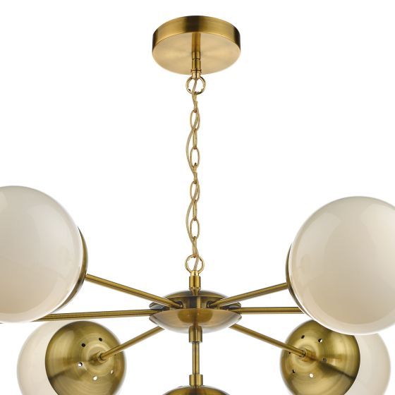 Där Lighting Bombazine 7 Light Pendant Natural Brass & White Opal Glass