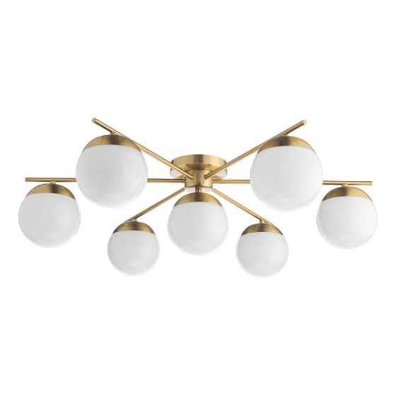 Där Lighting Bombazine 7 Light Semi-Flush Natural Brass And Opal Glass
