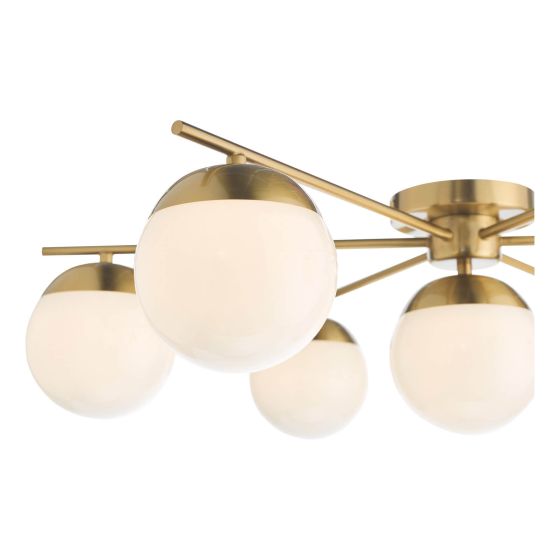 Där Lighting Bombazine 7 Light Semi-Flush Natural Brass And Opal Glass