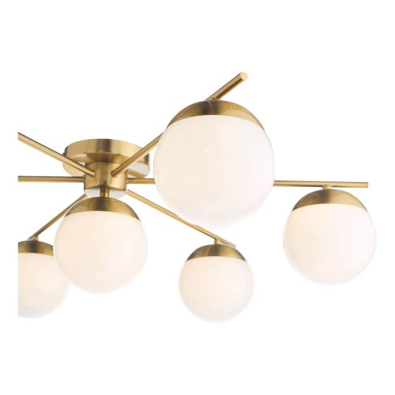 Där Lighting Bombazine 7 Light Semi-Flush Natural Brass And Opal Glass
