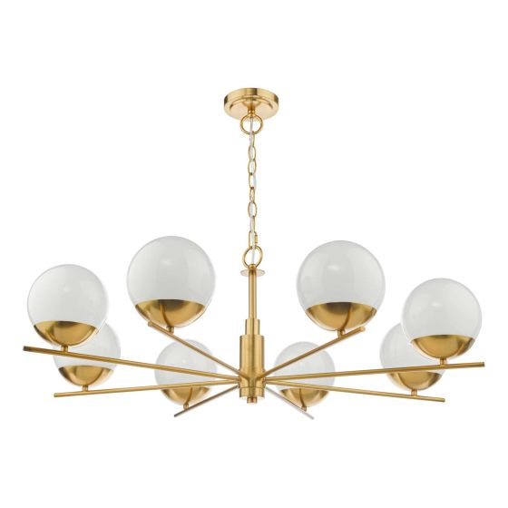 Där Lighting Bombazine 8 Light Pendant Natural Brass Opal Glass