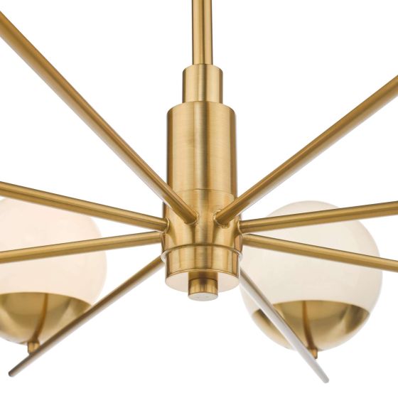 Där Lighting Bombazine 8 Light Pendant Natural Brass Opal Glass