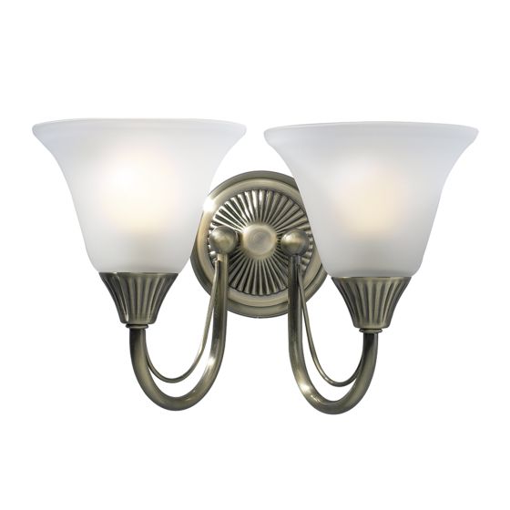 Där Lighting Boston 2 Light Wall Light Antique Brass And Opal Glass