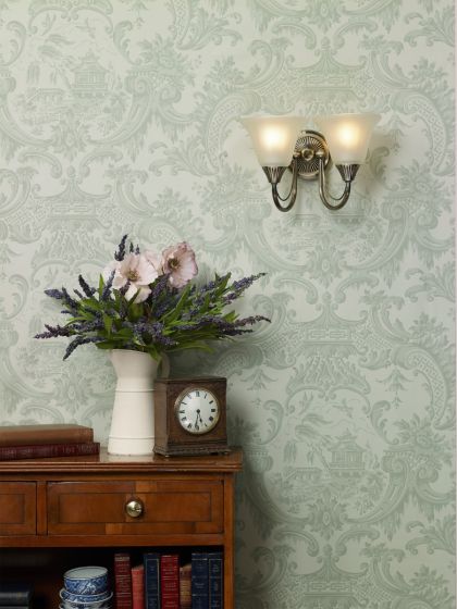 Där Lighting Boston 2 Light Wall Light Antique Brass And Opal Glass