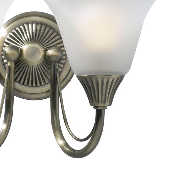där lighting Boston 2 Light Wall Light Antique Brass and Opal Glass