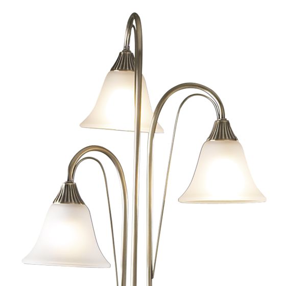 Där Lighting Boston 3 Light Floor Lamp Antique Brass And Opal Glass