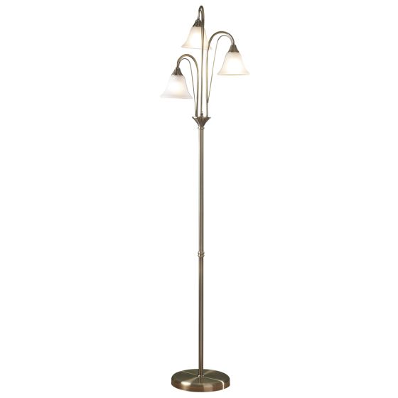 Där Lighting Boston 3 Light Floor Lamp Antique Brass And Opal Glass