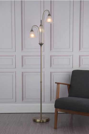 Där Lighting Boston 3 Light Floor Lamp Antique Brass And Opal Glass