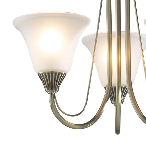 Där Lighting Boston 3 Light Semi-Flush Antique Brass And Opal Glass