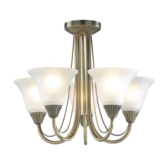 Där Lighting Boston 5 Light Semi Flush Antique Brass Opal Glass