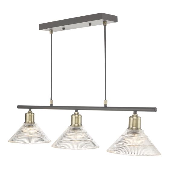 där lighting Boyd 3 Light Bar Antique Brass with Glass Shade