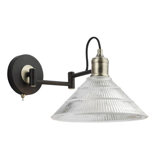 Där Lighting Boyd Wall Light Antique Brass And Ribbed Glass