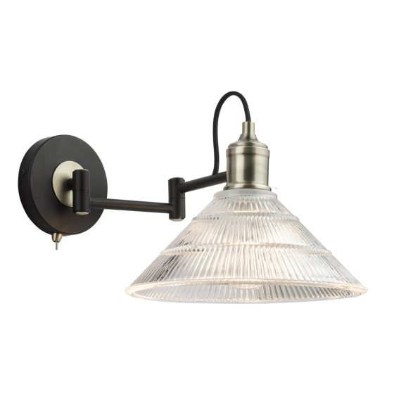 där lighting Boyd Wall Light Antique Brass and Ribbed Glass