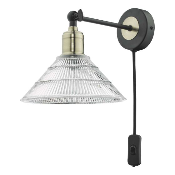 Där Lighting Boyd Wall Light Antique Brass & Matt Black With Glass Shade - Plug In