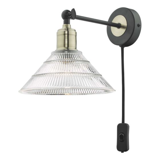 Där Lighting Boyd Wall Light Antique Brass & Matt Black With Glass Shade - Plug In