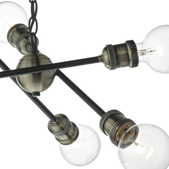 Där Lighting Brigade 6 Light Pendant Black & Antique Brass
