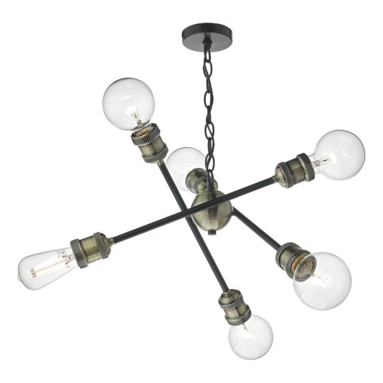 Där Lighting Brigade 6 Light Pendant Black & Antique Brass