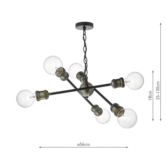 Där Lighting Brigade 6 Light Pendant Black & Antique Brass