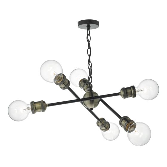 där lighting Brigade 6 Light Pendant Black & Antique Brass