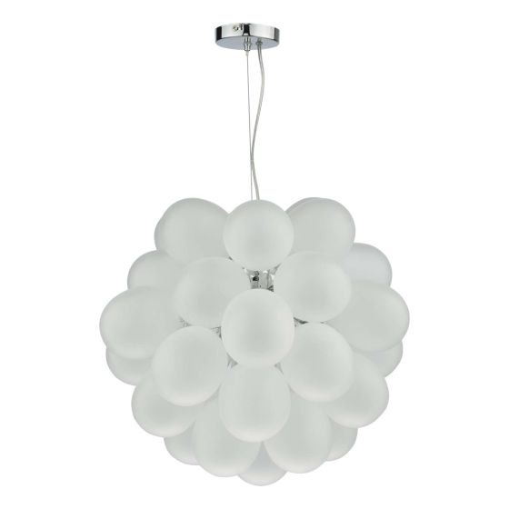 Där Lighting Bubbles 6 Light Pendant Polished Chrome Frosted Glass