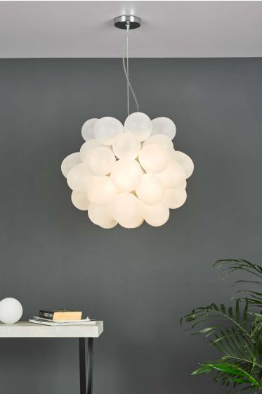 Där Lighting Bubbles 6 Light Pendant Polished Chrome Frosted Glass