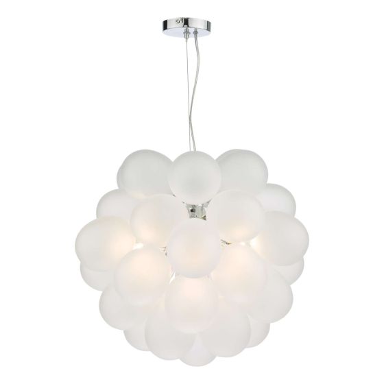 där lighting Bubbles 6 Light Pendant Polished Chrome Frosted Glass