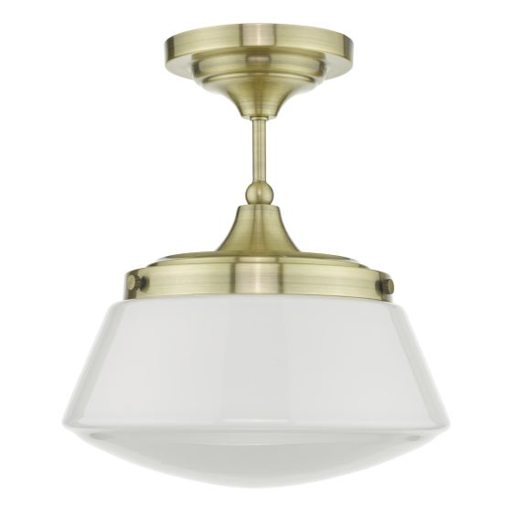 Där Lighting Caden Bathroom Semi Flush Antique Brass Opal Glass IP44