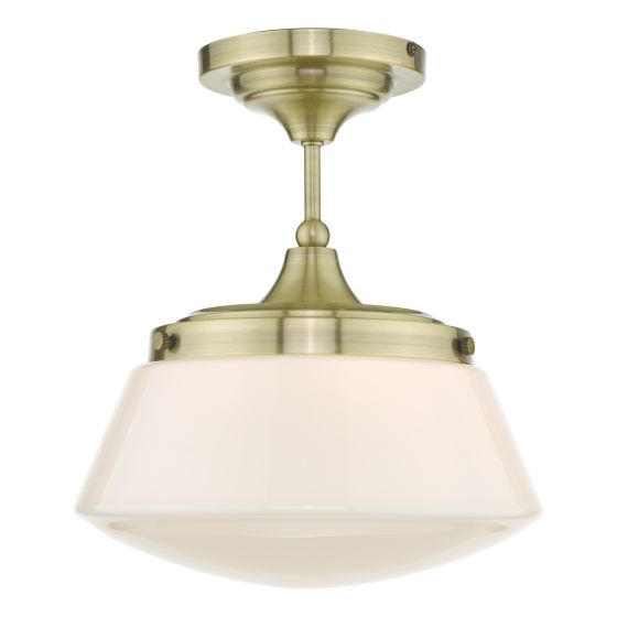 där lighting Caden Bathroom Semi Flush Antique Brass Opal Glass IP44