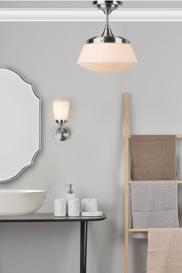 Där Lighting Caden Bathroom Semi Flush Polished Chrome Opal Glass IP44