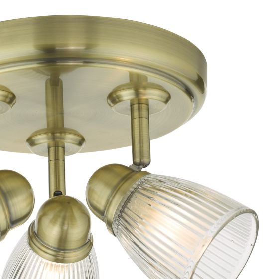Där Lighting Cedric Bathroom 3 Light Spotlight Antique Brass Glass IP44