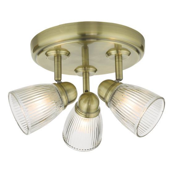 där lighting Cedric Bathroom 3 Light Spotlight Antique Brass Glass IP44