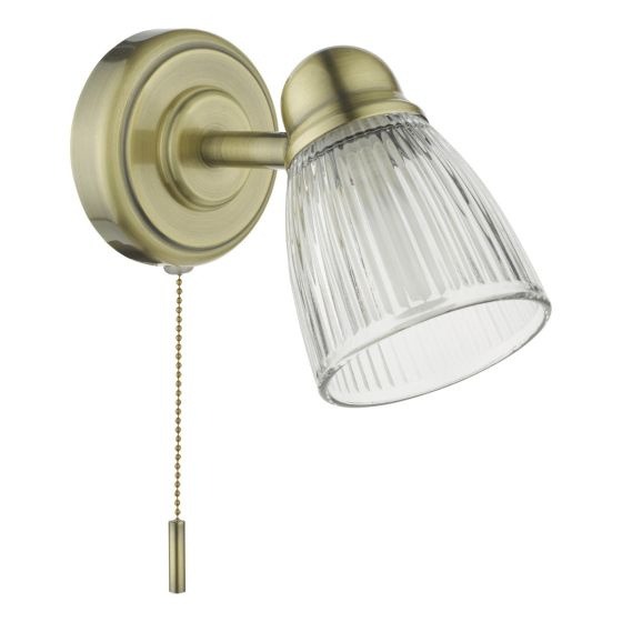 Där Lighting Cedric Bathroom Single Wall Spotlight Antique Brass Glass IP44