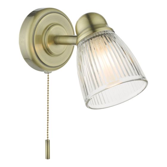 där lighting Cedric Bathroom Single Wall Spotlight Antique Brass Glass IP44