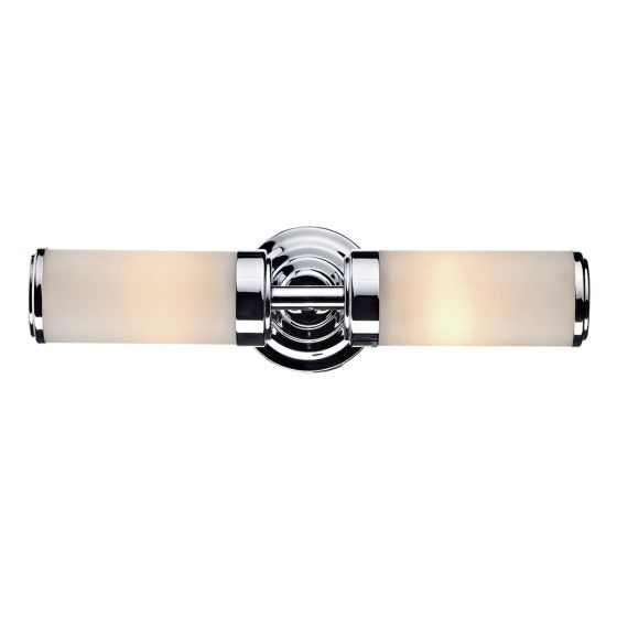 Där Lighting Century Bathroom 2 Light Wall Light Polished Chrome Opal Glass IP44