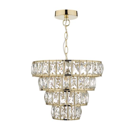 Där Lighting Cerys 1 Light 4 Tier Pendant Crystal & Gold