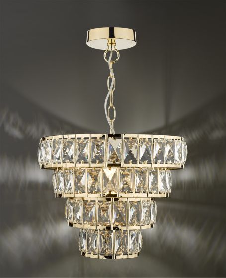 Där Lighting Cerys 1 Light 4 Tier Pendant Crystal & Gold