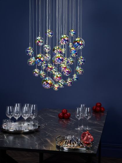 Där Lighting Cesario 12 Light Cluster Pendant Polished Chrome Iridised Glass LED