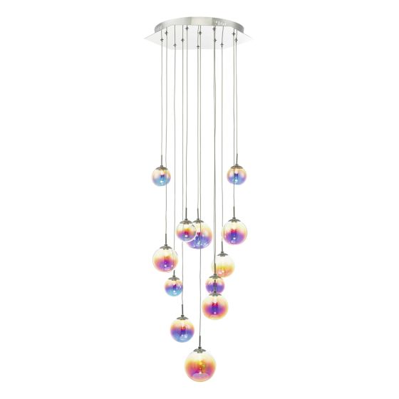 där lighting Cesario 12 Light Cluster Pendant Polished Chrome Iridised Glass LED