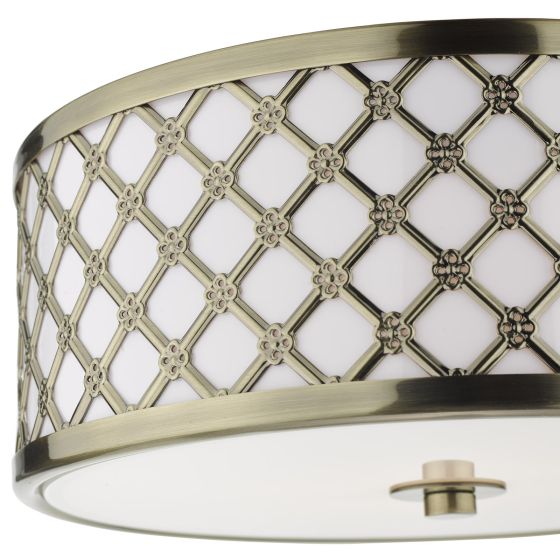 Där Lighting Civic Small 2 Light Flush Antique Brass Frosted Glass