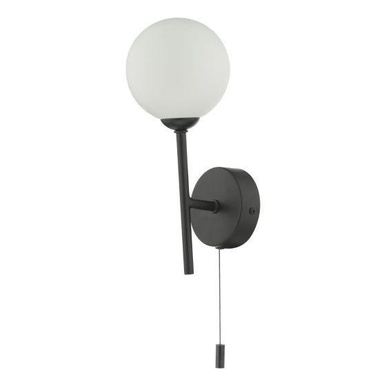 Där Lighting Cohen 1 Light Wall Light Matt Black With Opal Glass