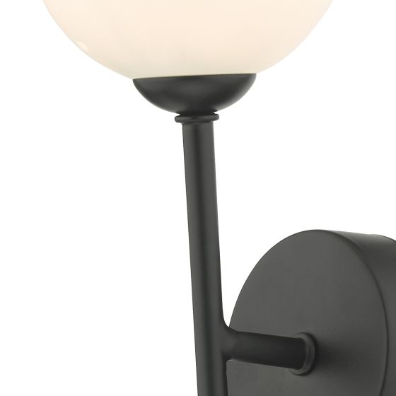 Där Lighting Cohen 1 Light Wall Light Matt Black With Opal Glass