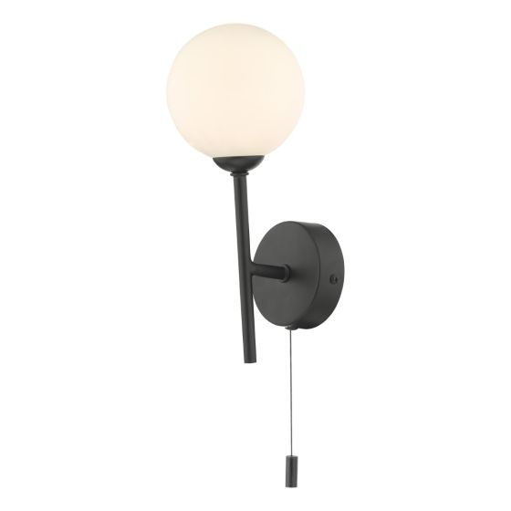 där lighting Cohen 1 Light Wall Light Matt Black With Opal Glass