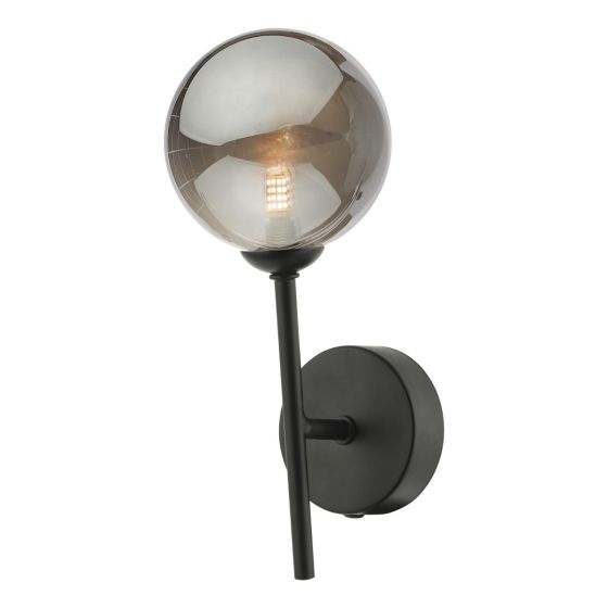 Där Lighting Cohen 1 Light Wall Light Matt Black With Smoked Glass