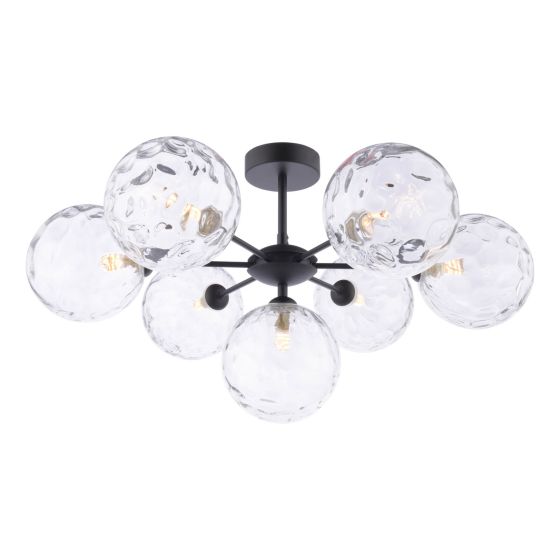 där lighting Cohen 7 Light Semi Flush Matt Black Moulded Glass