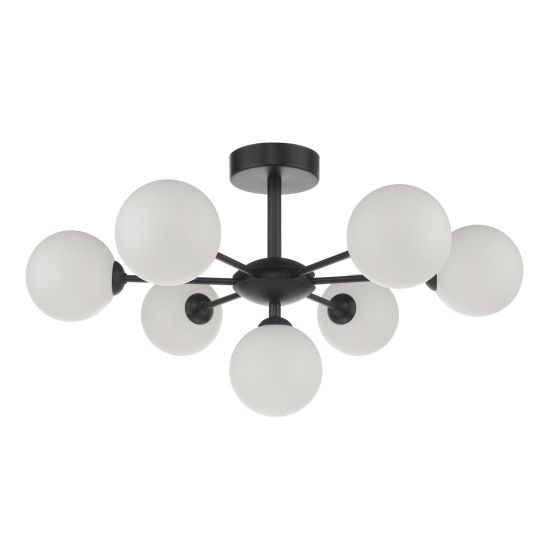 Där Lighting Cohen 7 Light Semi Flush Matt Black Opal Glass