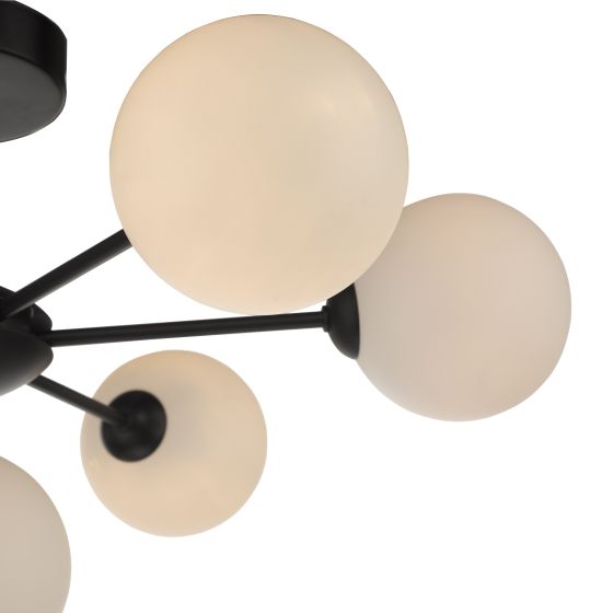 Där Lighting Cohen 7 Light Semi Flush Matt Black Opal Glass