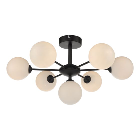 där lighting Cohen 7 Light Semi Flush Matt Black Opal Glass