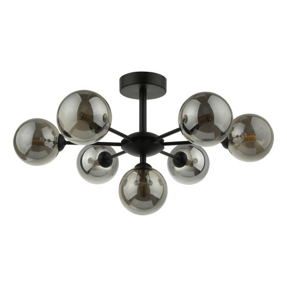 Där Lighting Cohen 7 Light Semi Flush Matt Black Smoked Glass