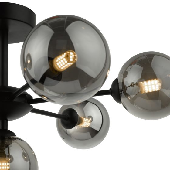 Där Lighting Cohen 7 Light Semi Flush Matt Black Smoked Glass