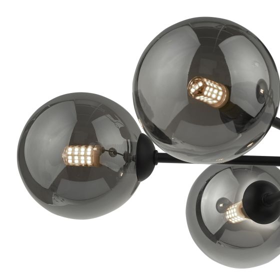 Där Lighting Cohen 7 Light Semi Flush Matt Black Smoked Glass
